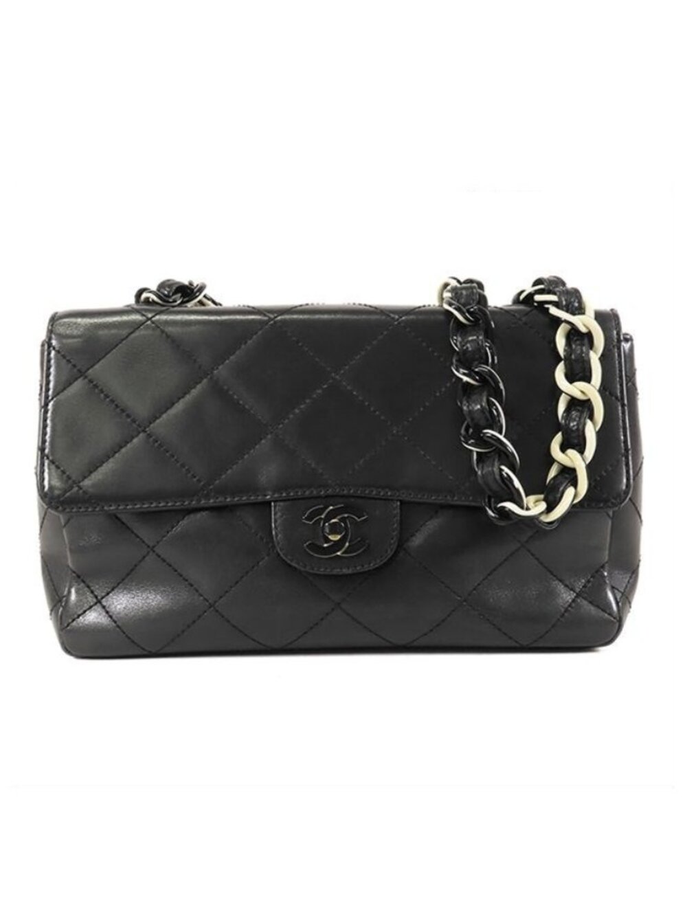 Chanel Shoulder Bag Black Lambskin Quilted Plastic Chain